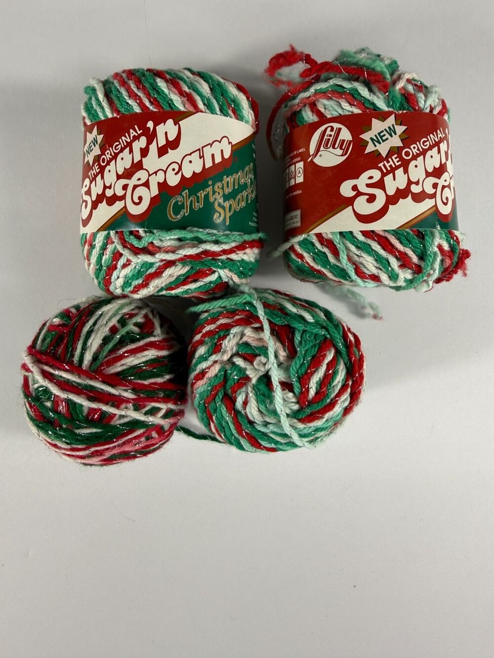 Lily Sugar 'n Cream Christmas Sparkle Yarn Mistletoe & Noel Tinsel Lot